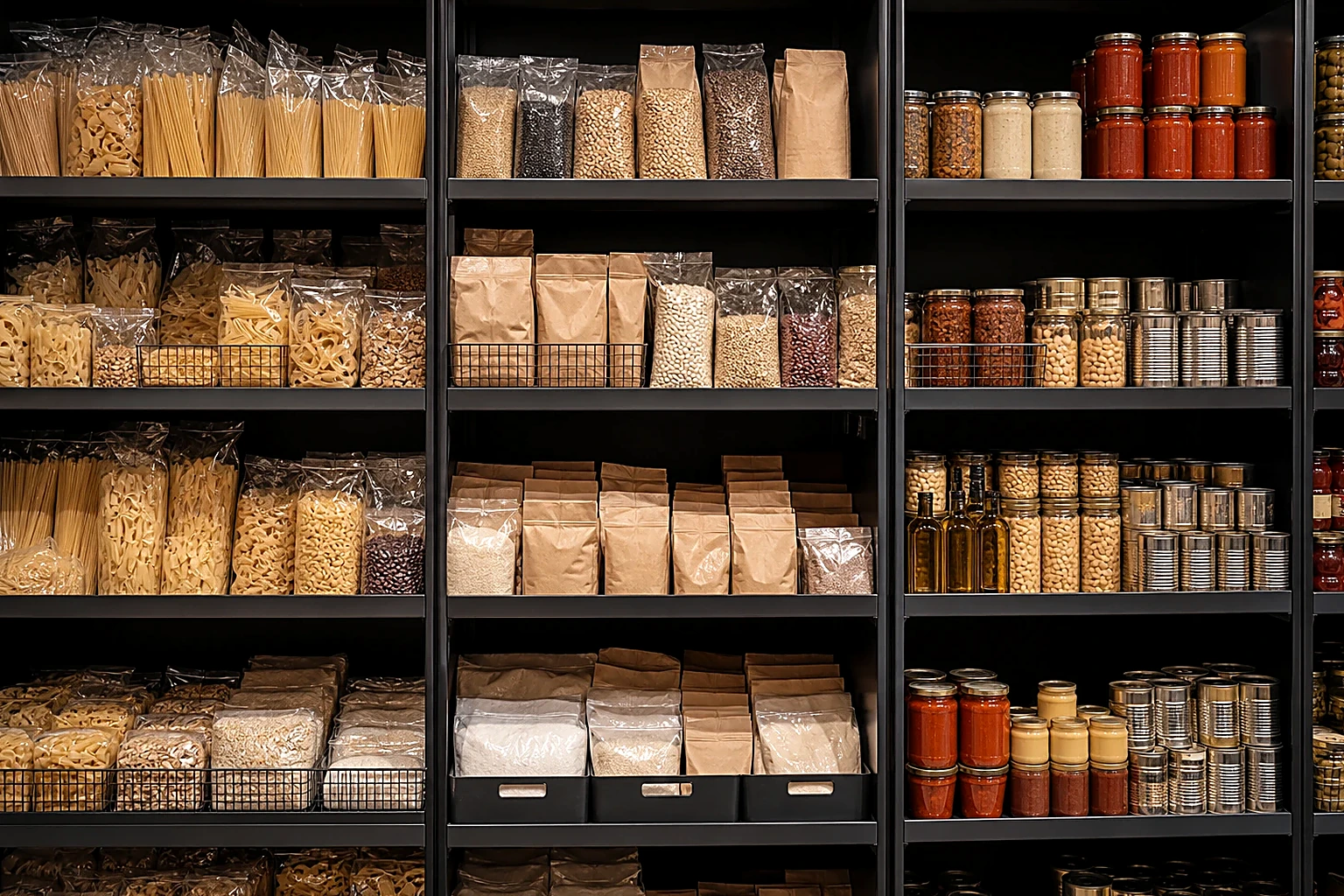 Pantry staples and dry goods prepared for a dark-store card