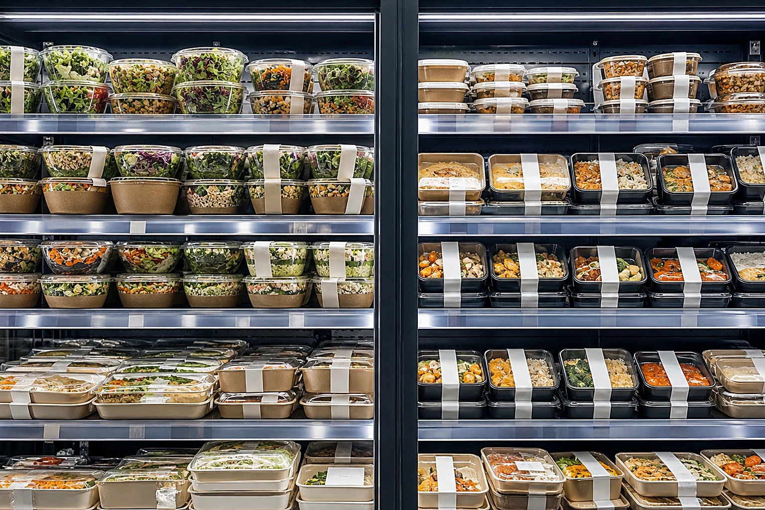 Prepared meals staged for a delivery-first grocery card