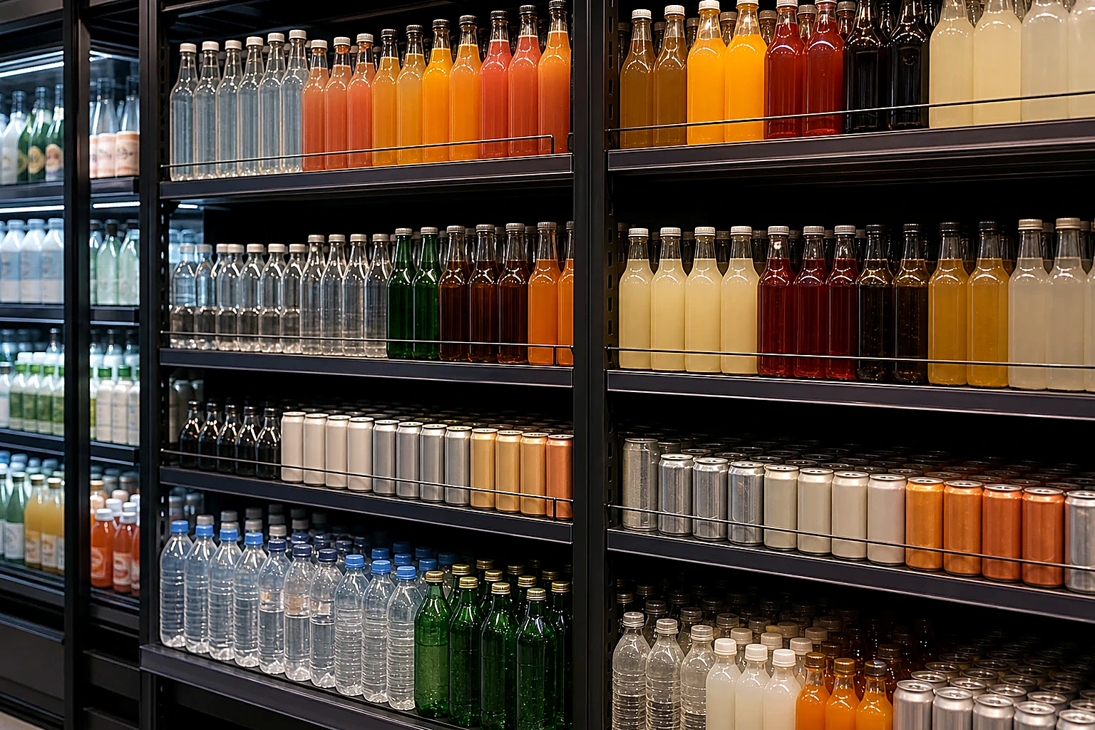 Drinks and chilled bottles grouped for a compact grocery card